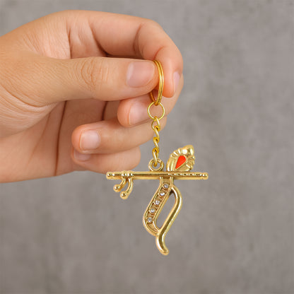 Flute And Peacock Feather Krishna Design Keychain (1 Pc) Keychains