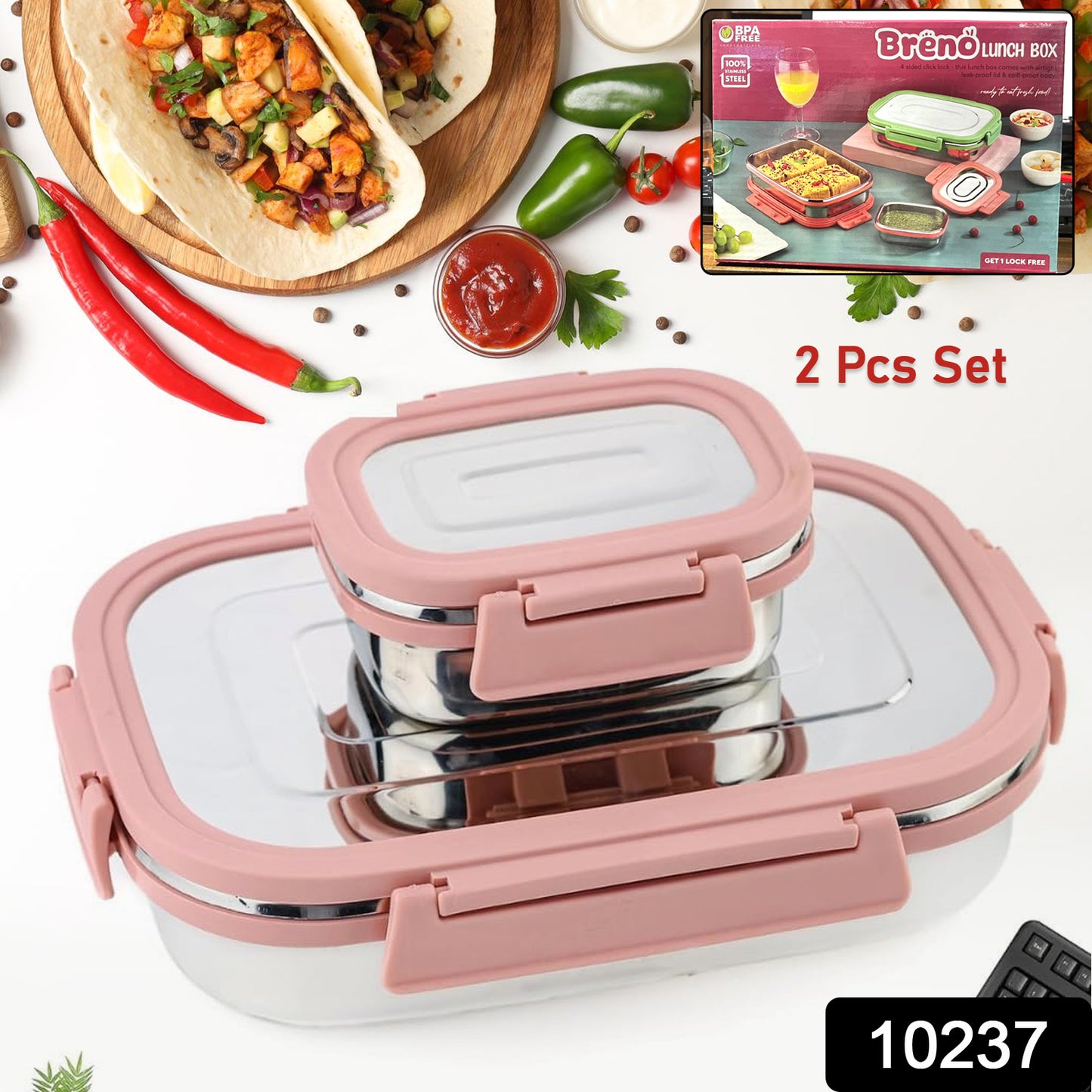 Premium Stainless Steel Leak Proof Air Tight Lunch Boxes (900ml+200ml Approx 2 Pc Set) Lunch Box