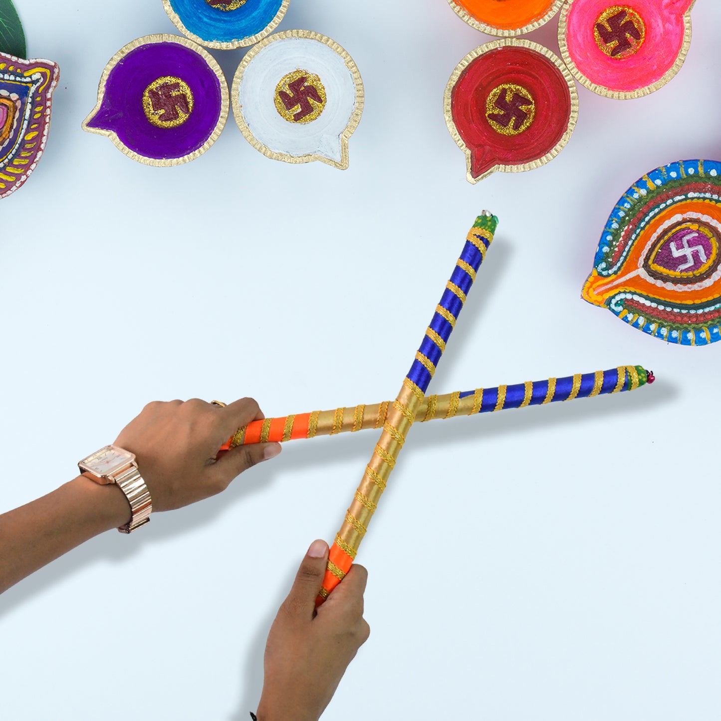 Traditional Decorative Dandiya Sticks Pair For Navratri Garba (2 Pc) Home & Living