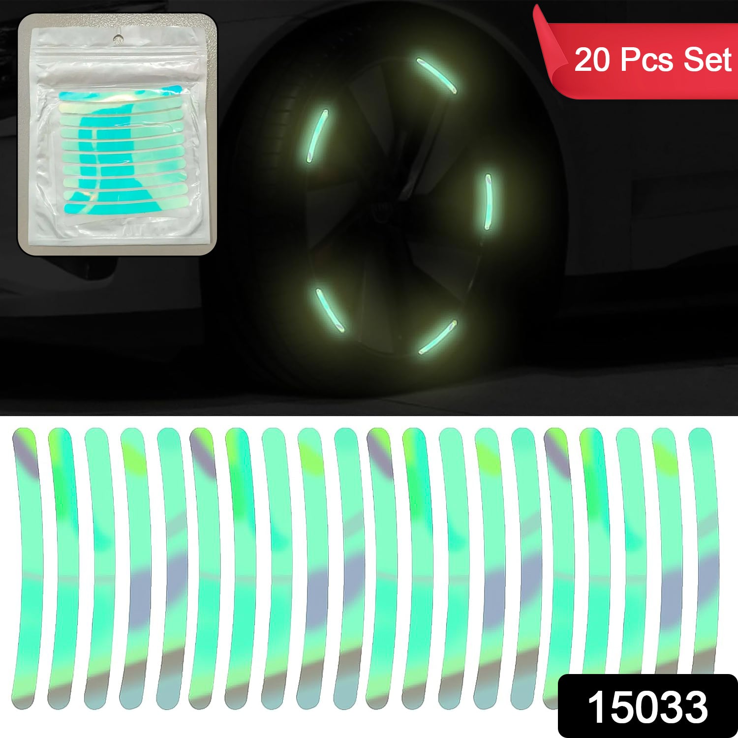 Car Wheel Hub Reflective Car Stickers Night Warning Stickers (20 Pcs Set Multicolored) Vehicle Decals