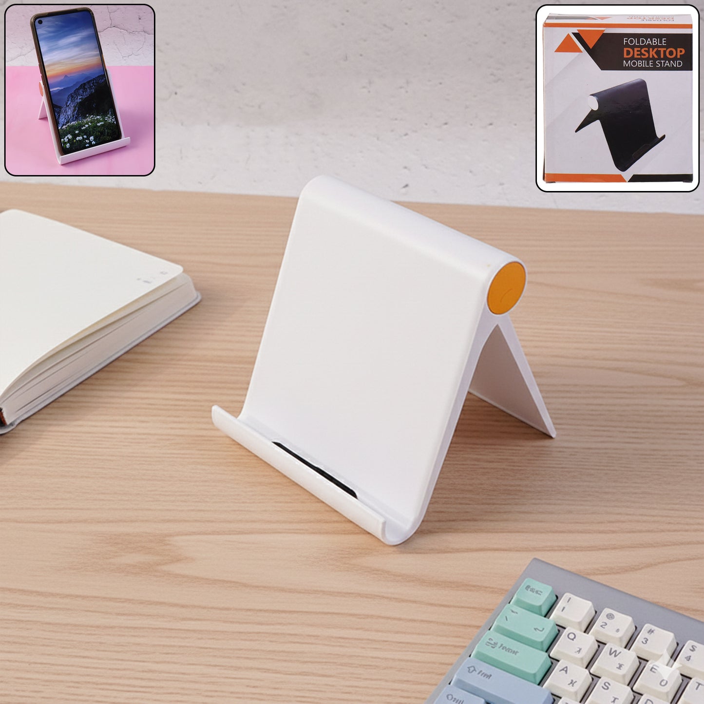 Plastic Foldable Desktop Mobile Stand (1 Pc White) | Adjustable Slim Design Mobile Phone Accessories