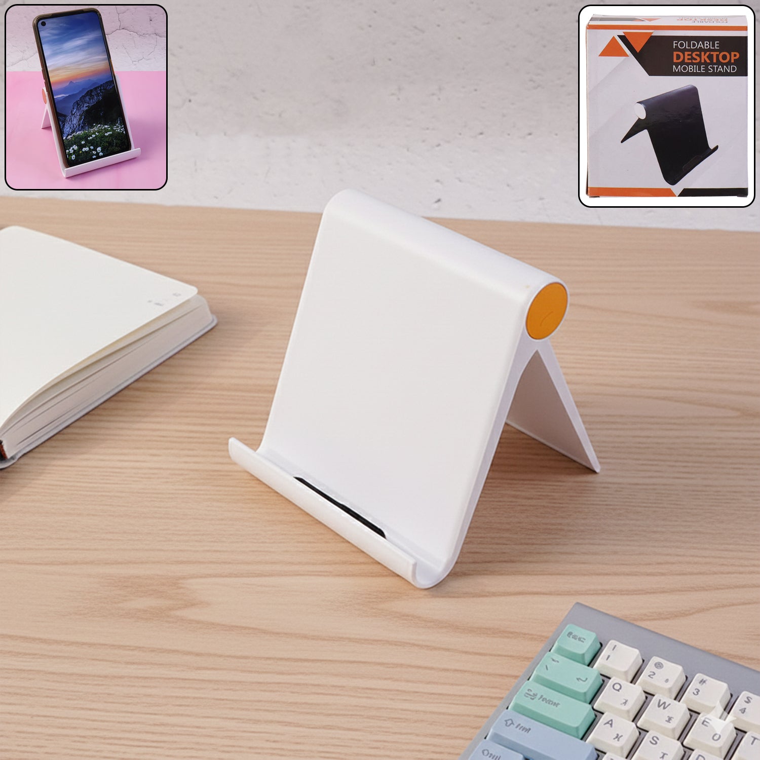 Plastic Foldable Desktop Mobile Stand (1 Pc White) | Adjustable Slim Design Mobile Phone Accessories