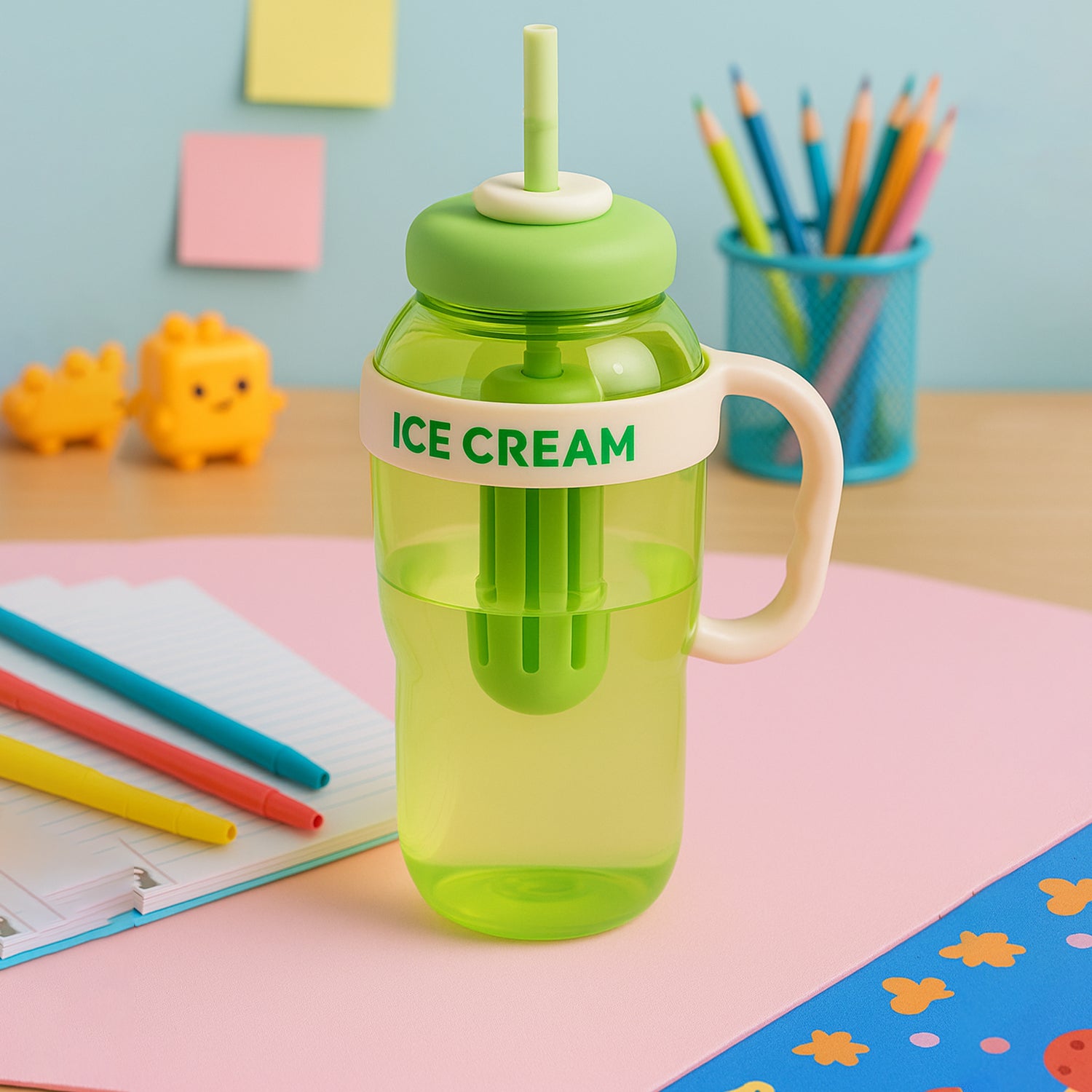 Cute Ice Cream Themed Water Bottle With Handle Straw Fruit Infuser - 1300ml Large Water Bottles
