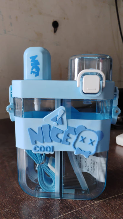 2in1 Dual Compartment Water Bottle With Straw And Adjustable Shoulder Straps (1 Pc Multi Color)