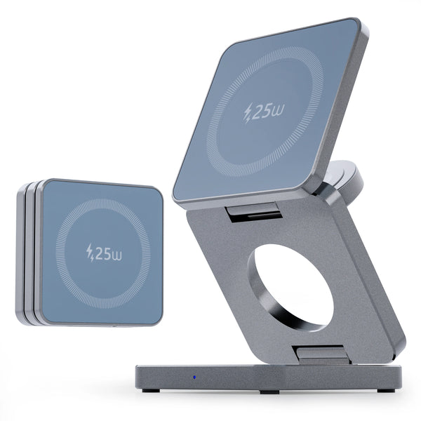 Qi1/Qi2.2 Foldable 3-in-1 Magnetic Wireless Charging Station for iPhone 12~17 Series AirPods iWatch Portable Travel Charger Electronics > Phone Accessories > Chargers