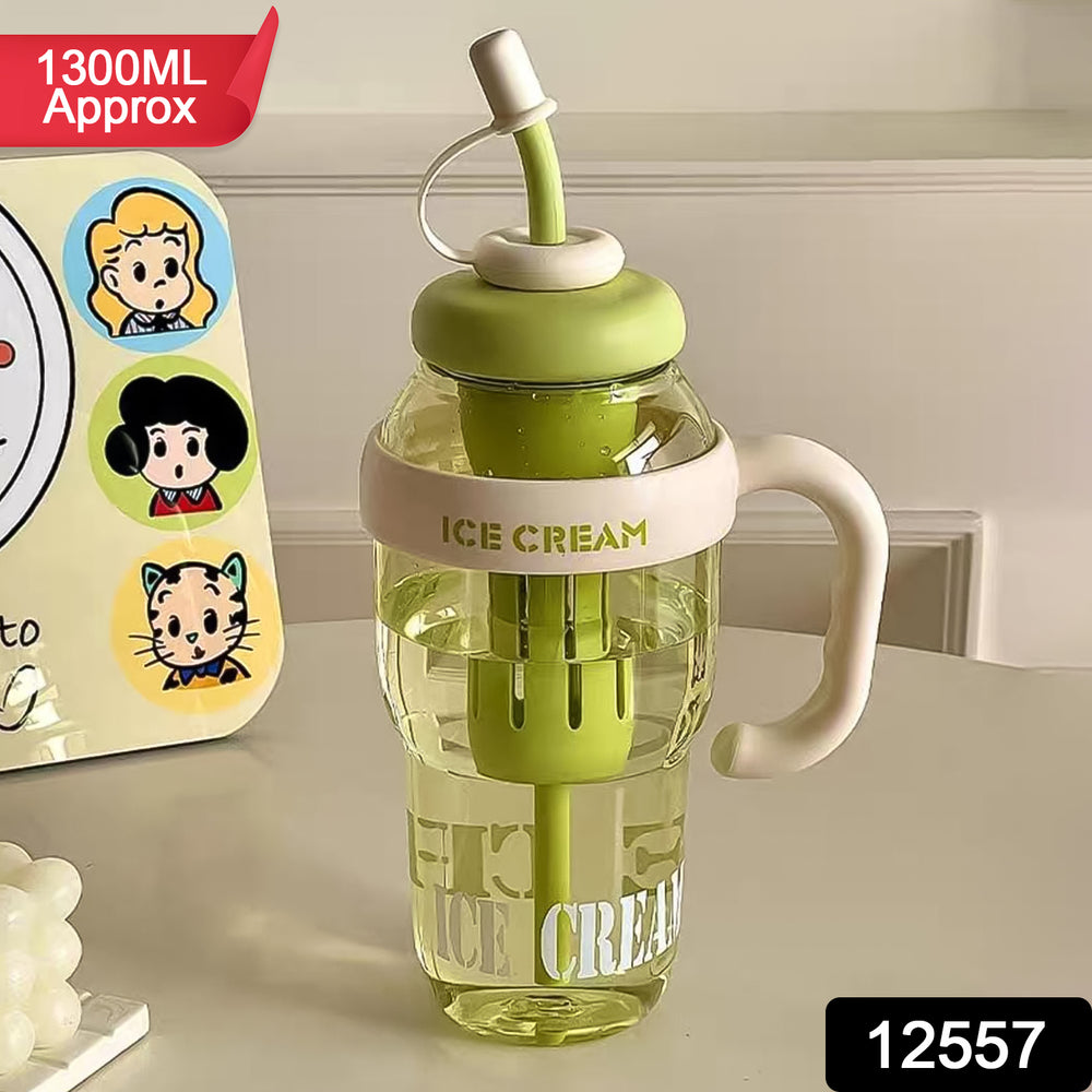 Cute Ice Cream Themed Water Bottle With Handle Straw Fruit Infuser - 1300ml Large Water Bottles
