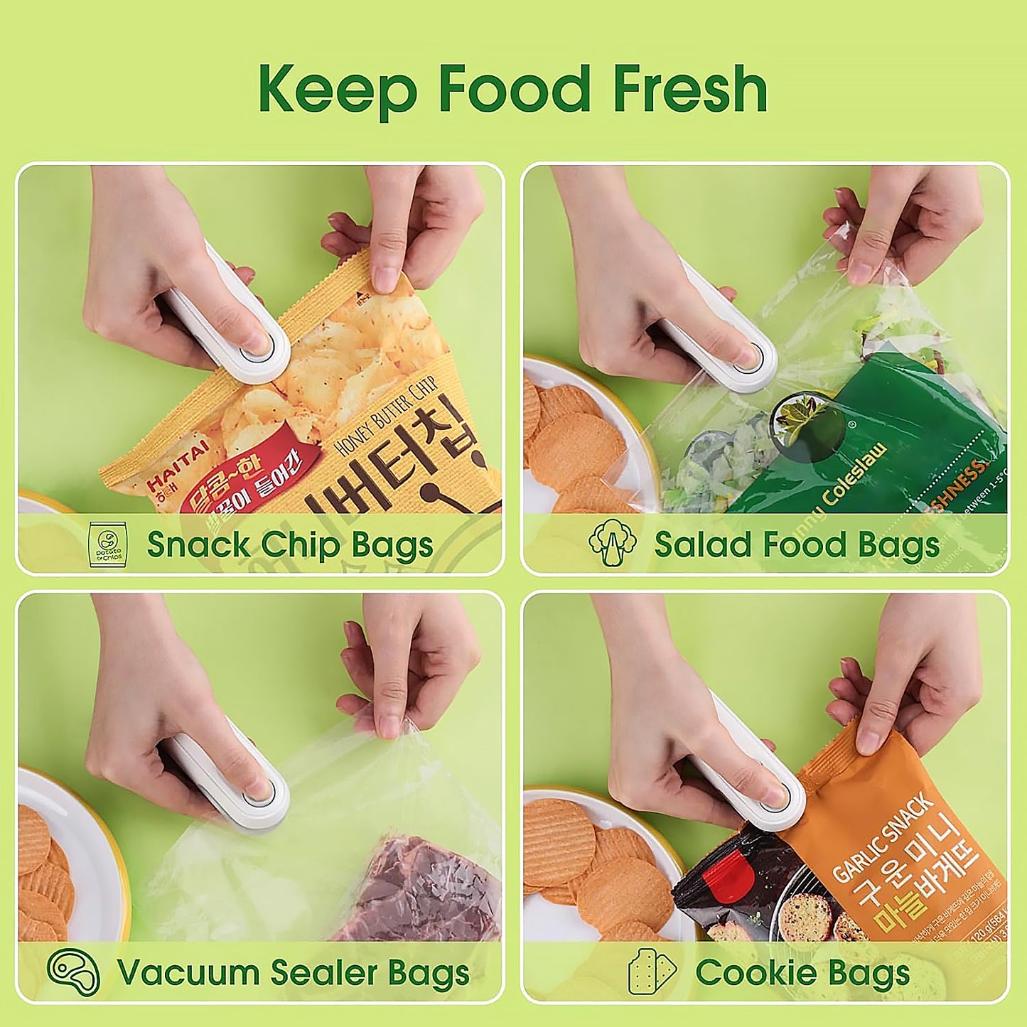 Portable Mini Bag Sealer 2 In 1 Seal Cutter Heat Sealers Type-c Usb Charging Kitchen Tools