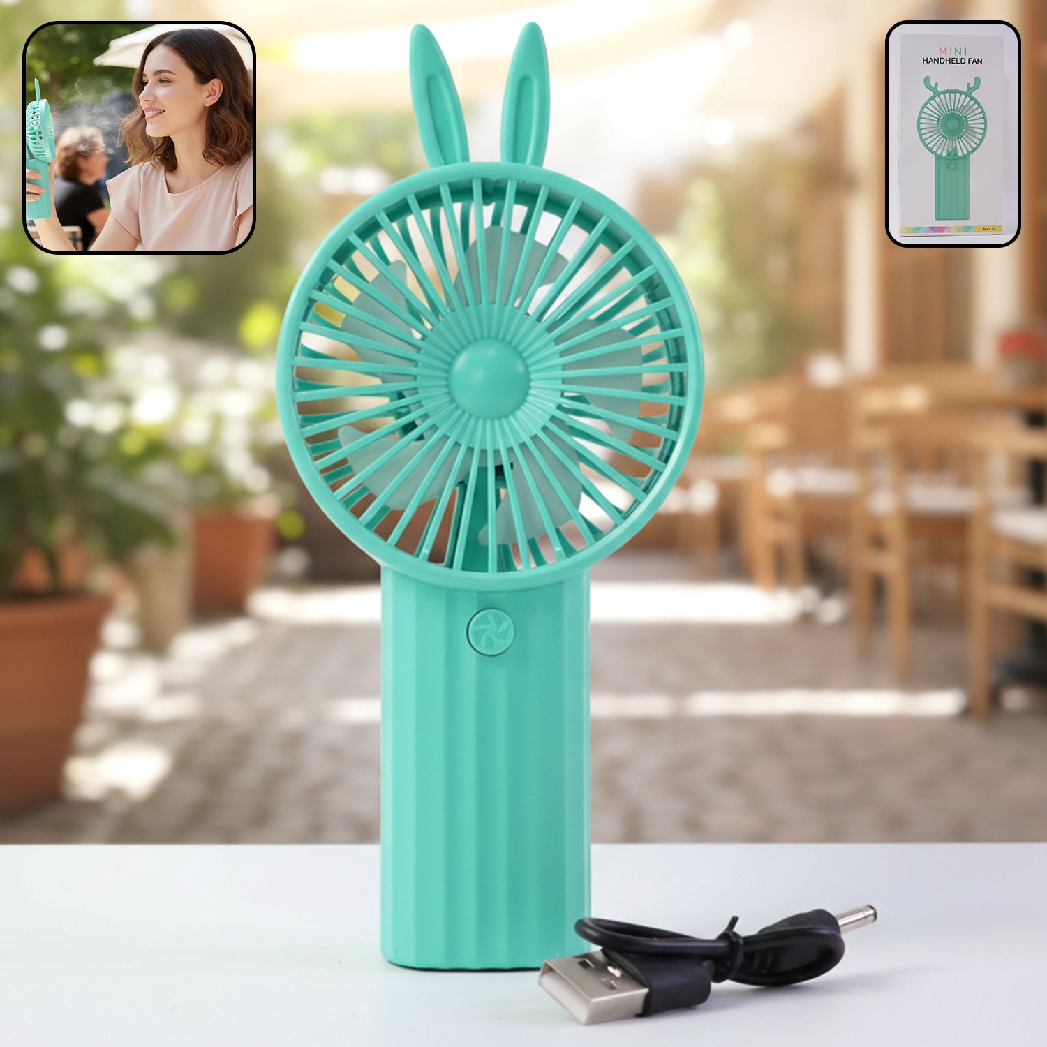 Cute Bunny Ear Design Portable Usb Rechargeable Mini Handheld Fan (1 Pc) Electronics > Gadgets > Portable Fans