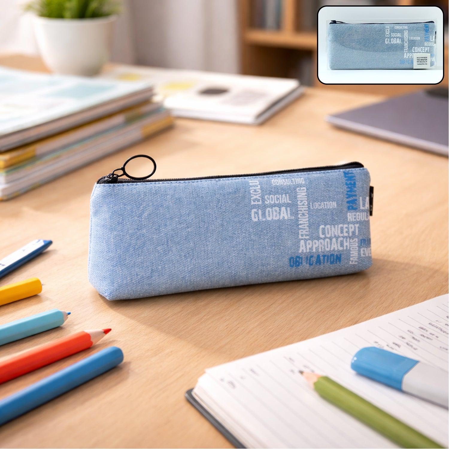 Stylish Fabric Zipper Pencil Pouch (1 Pc) Office Supplies > Desk Accessories > Pencil Cases