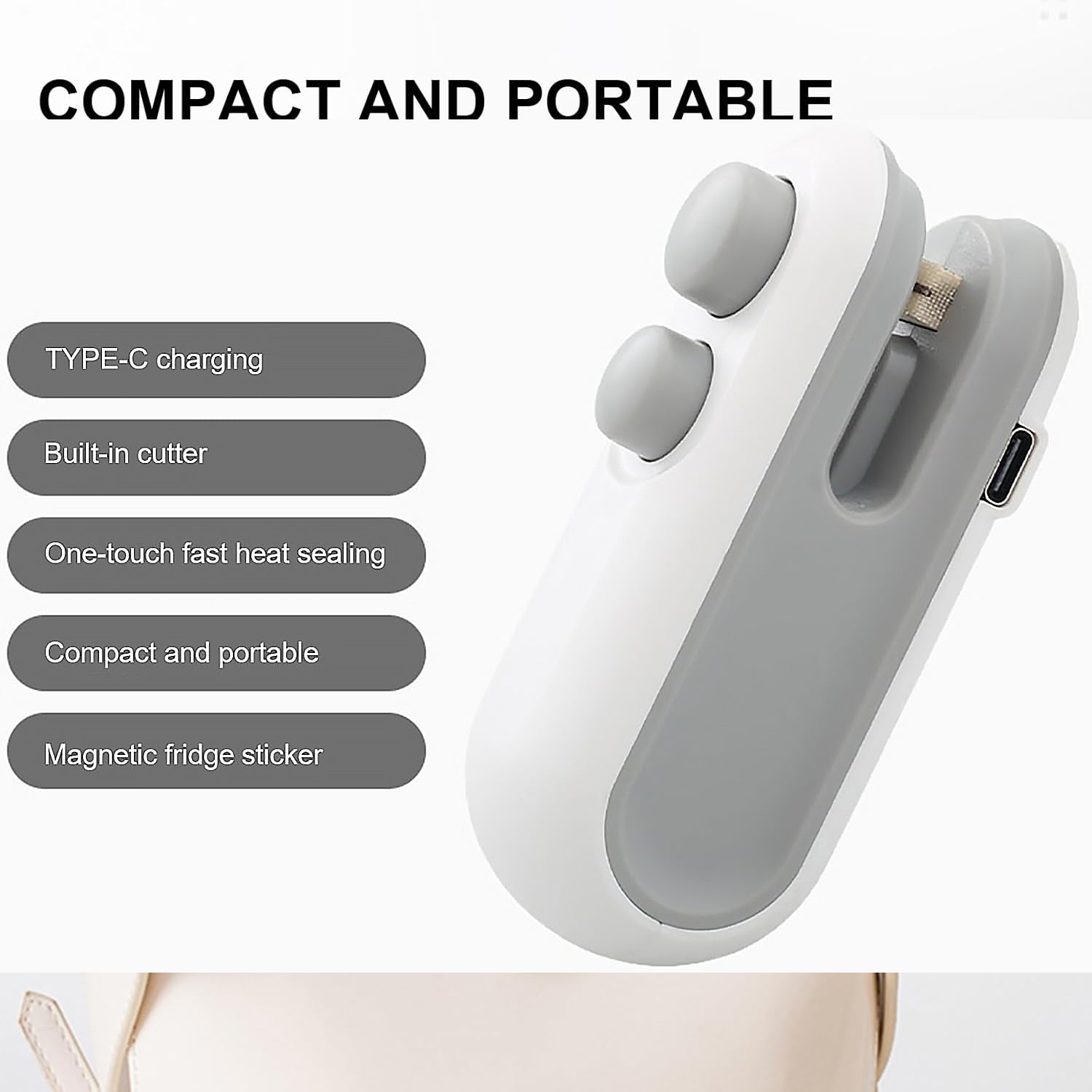 Portable Mini Bag Sealer 2 In 1 Seal Cutter Heat Sealers Type-c Usb Charging Kitchen Tools