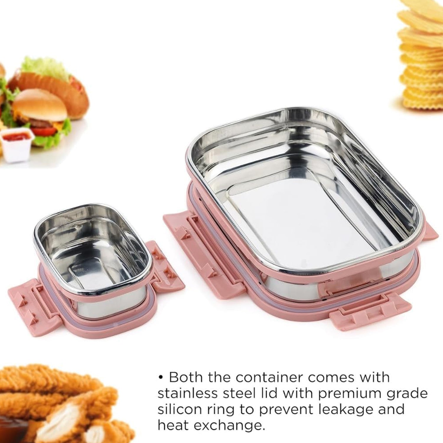 Premium Stainless Steel Leak Proof Air Tight Lunch Boxes (900ml+200ml Approx 2 Pc Set) Lunch Box