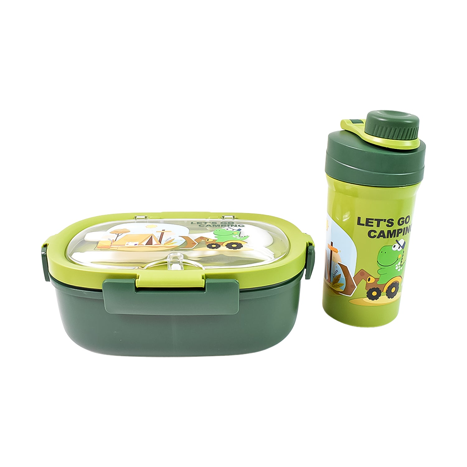 Plastic Lunch Box Leak Proof 3 Compartment With Bottle Spoon And Fork (1 Set) Kitchenware