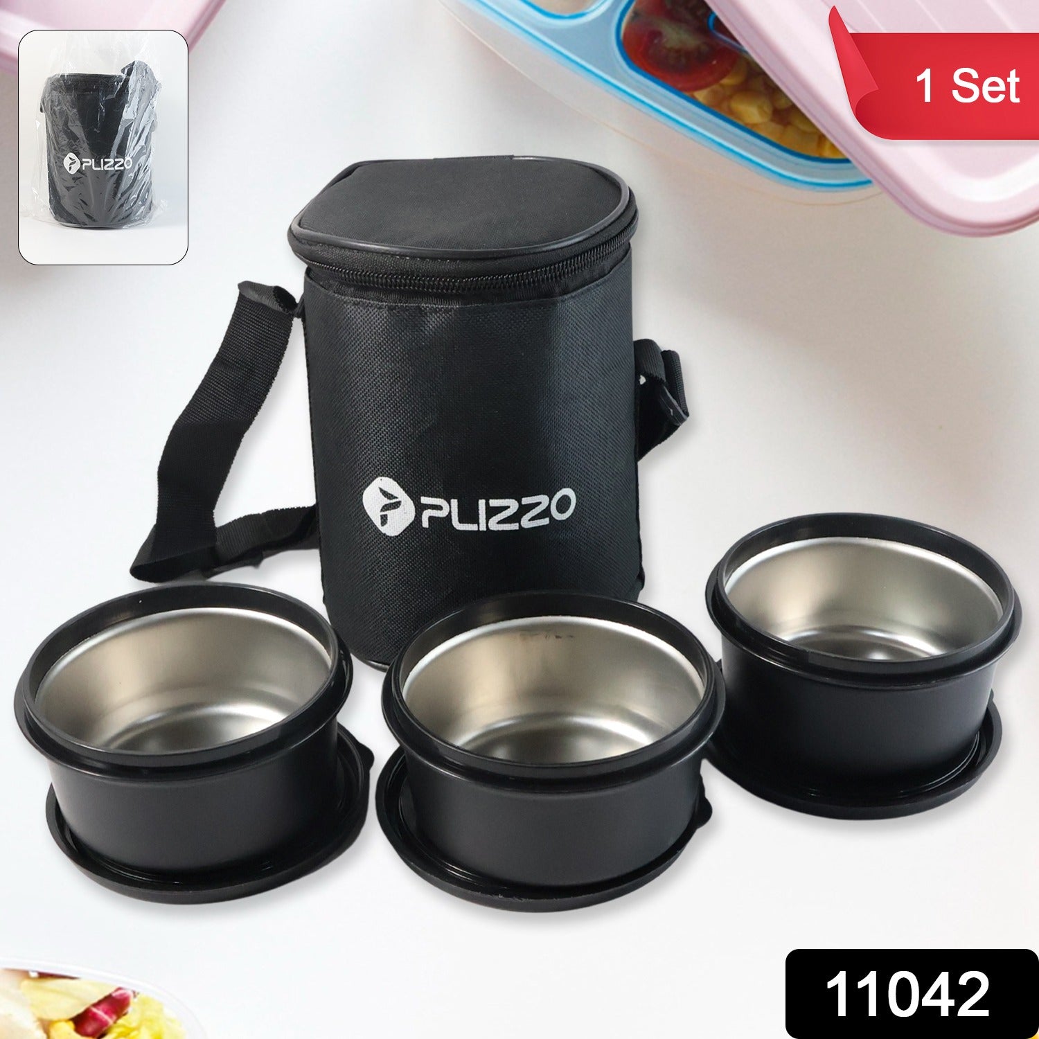 Insulated Stainless Steel Tiffin Lunch Box Set With Carry Bag (1 Set) Lunch Box