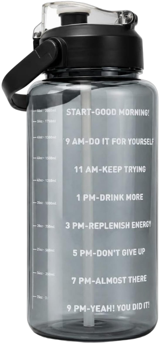 Motivational Water Bottle with Time Marker 2 Ltr (Black) Water Bottle