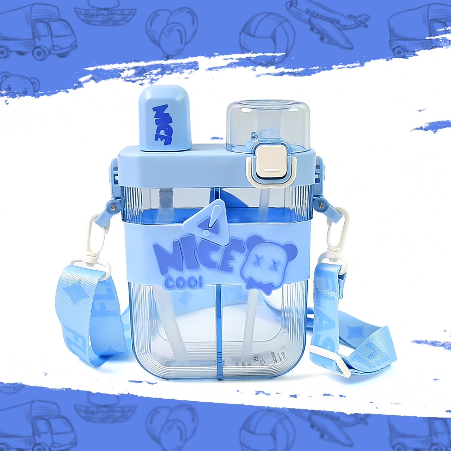 2in1 Dual Compartment Water Bottle With Straw And Adjustable Shoulder Straps (1 Pc Multi Color)