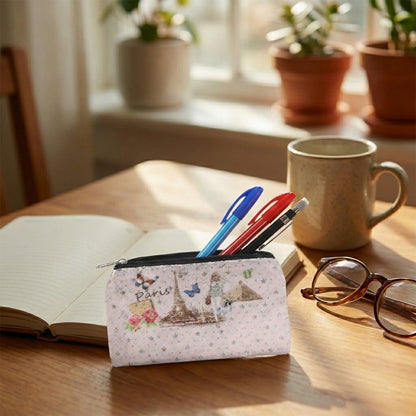 Small Paris Print Zipper Coin Stationery Pouch (1 Pc)