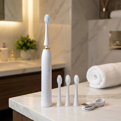 Rechargeable Electric Toothbrush White Color With 3 Extra Head (1 Pc ) Oral Care