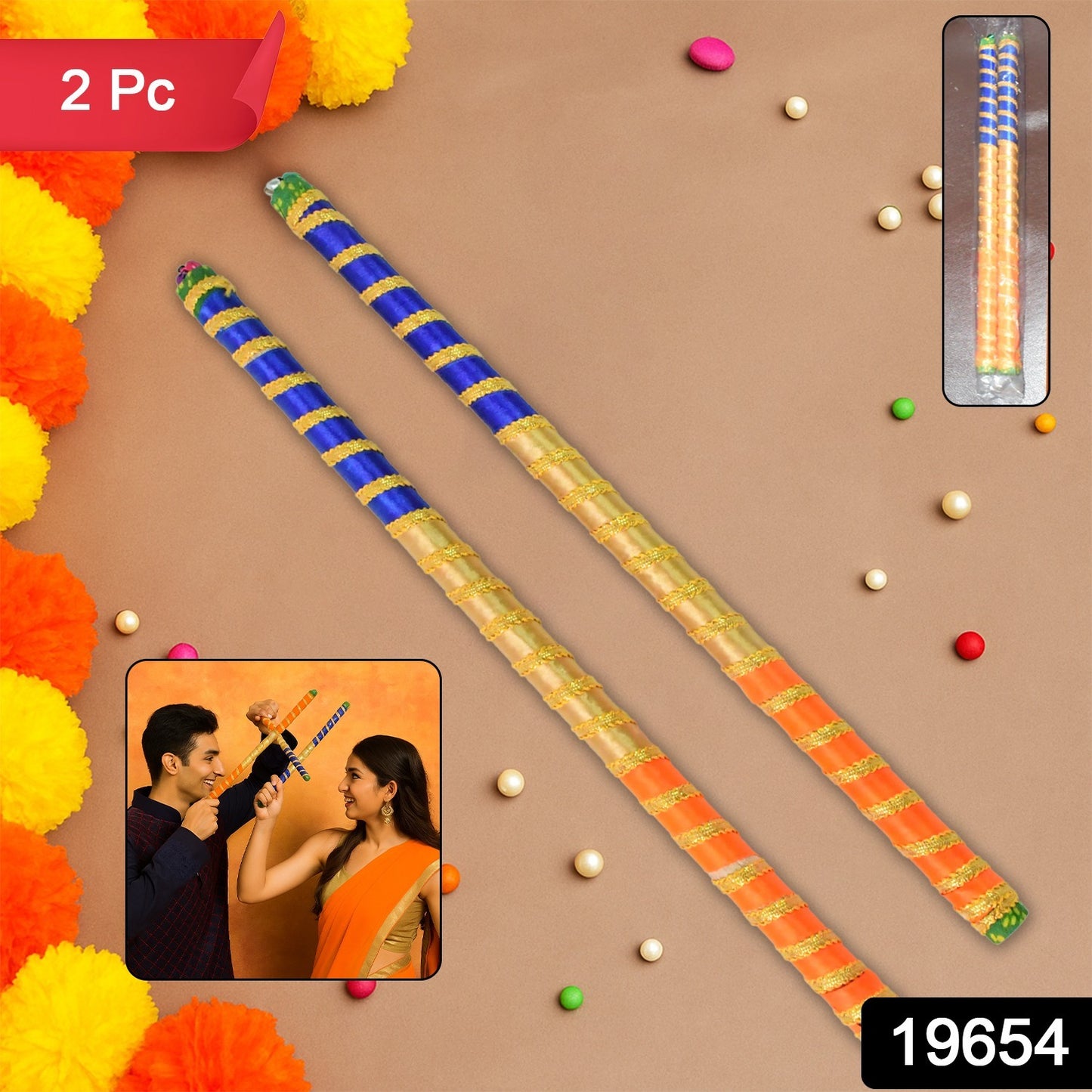 Traditional Decorative Dandiya Sticks Pair For Navratri Garba (2 Pc) Home & Living