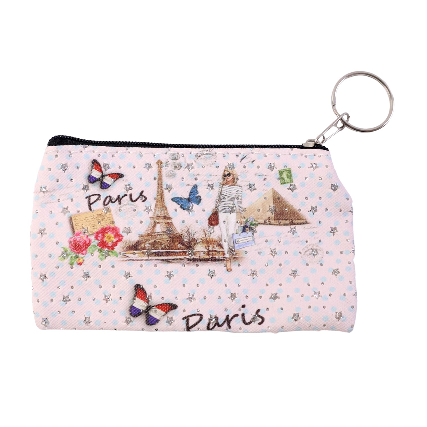 Small Paris Print Zipper Coin Stationery Pouch (1 Pc)
