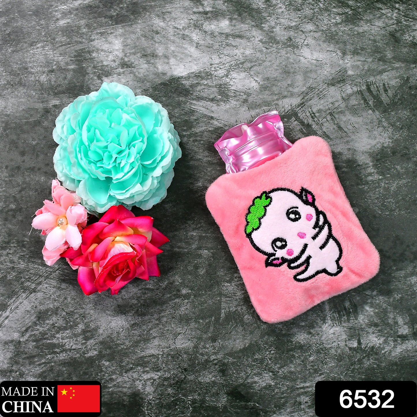Pink Cartoon Small Hot Water Bag With Cover For Pain Relief Health and Beauty