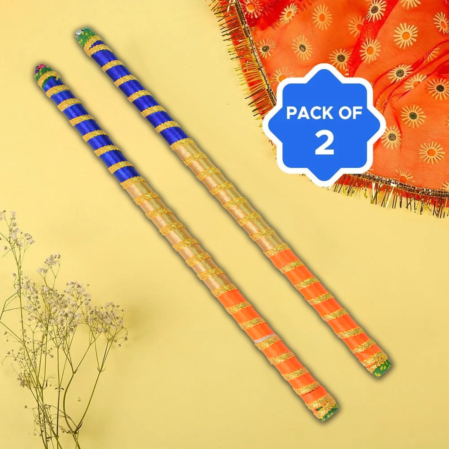Traditional Decorative Dandiya Sticks Pair For Navratri Garba (2 Pc) Home & Living