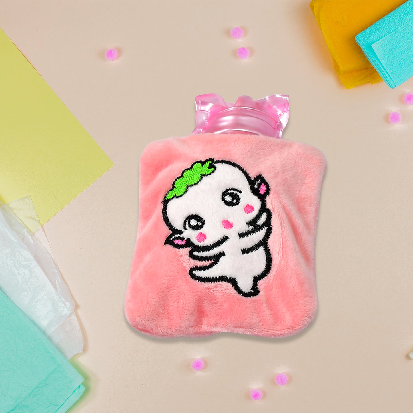 Pink Cartoon Small Hot Water Bag With Cover For Pain Relief Health and Beauty