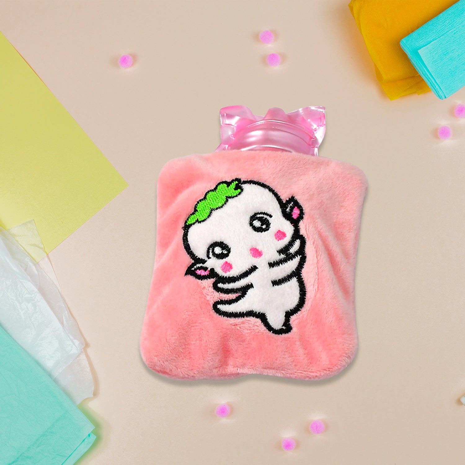 Pink Cartoon Small Hot Water Bag With Cover For Pain Relief Health and Beauty