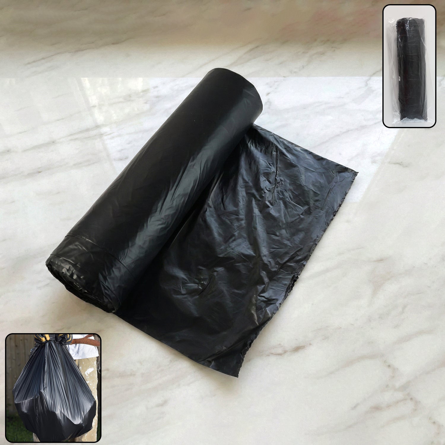 Heavy-duty Black Garbage Bag Roll For Home Commercial Waste Disposal (1 Roll) | Bag Size: 36 × 48 cm Home and Commercial Waste Disposal