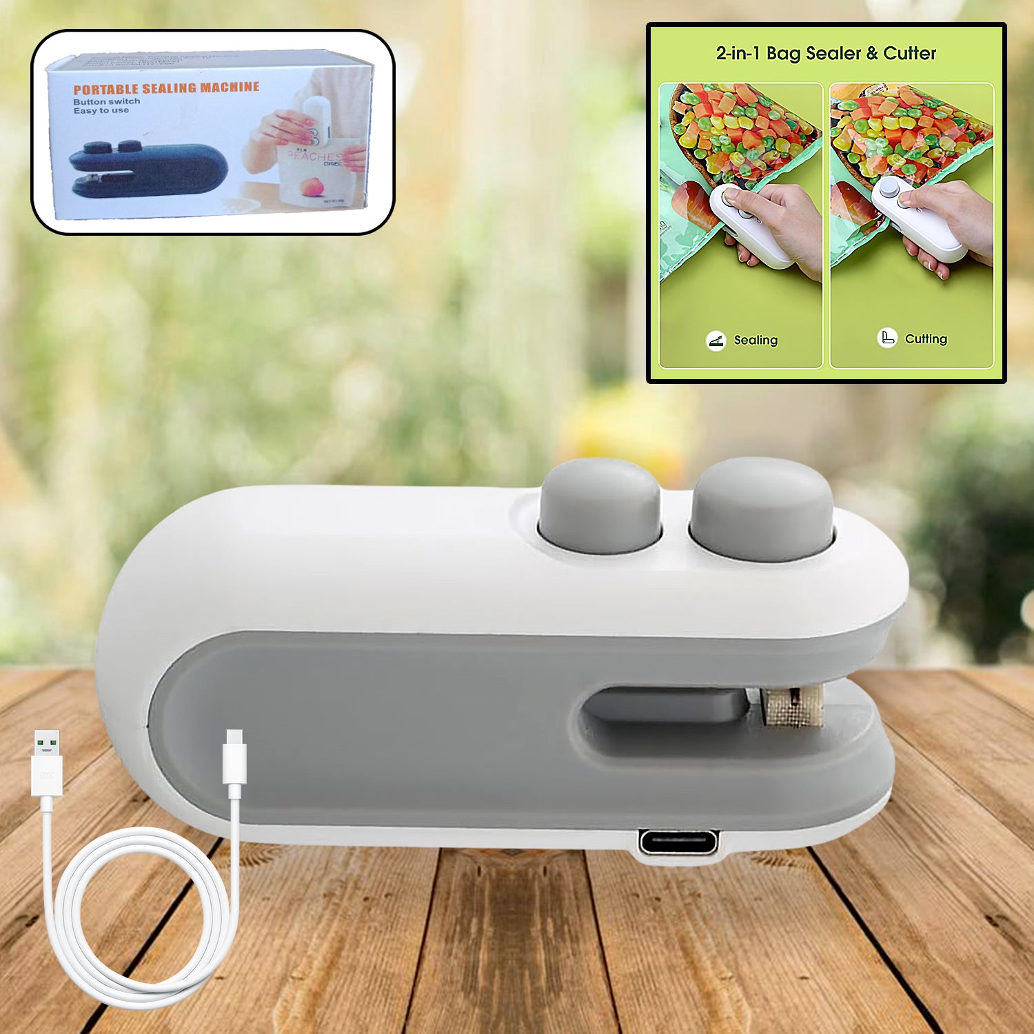Portable Mini Bag Sealer 2 In 1 Seal Cutter Heat Sealers Type-c Usb Charging Kitchen Tools