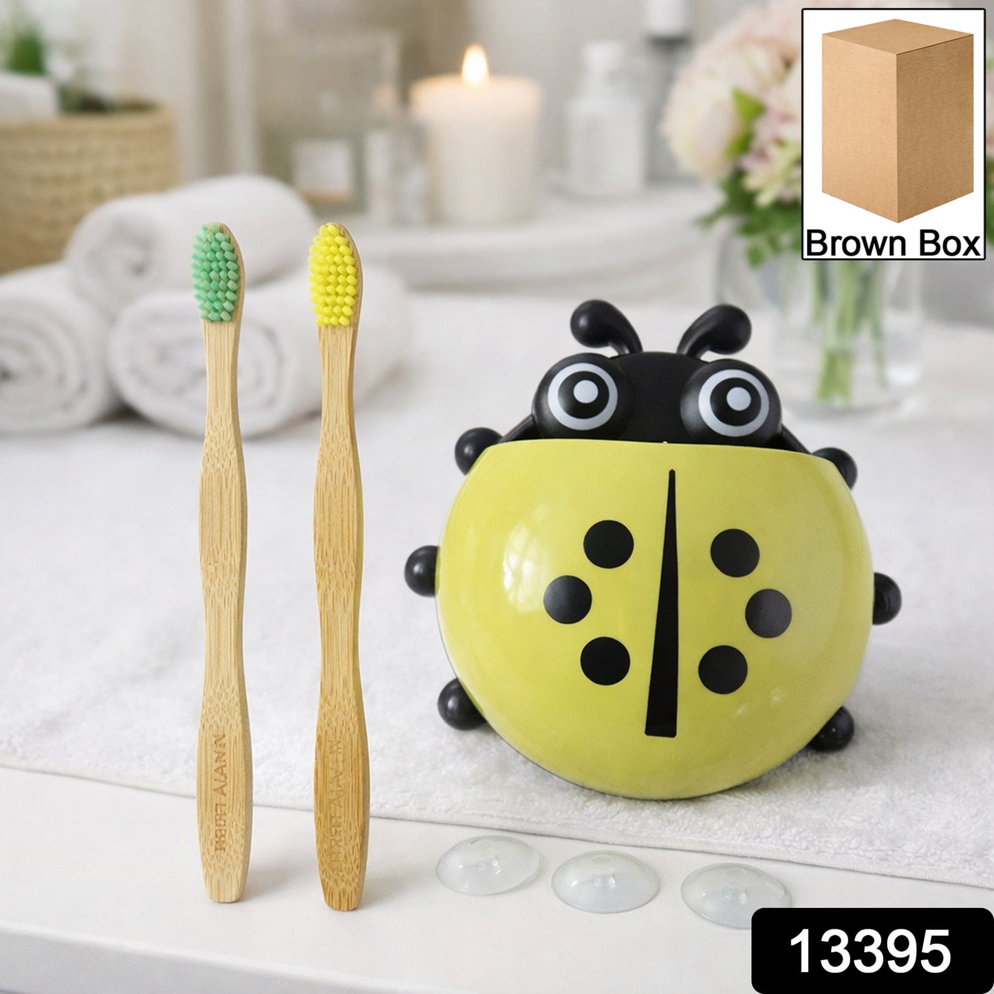 Cute Ladybug Toothbrush Holder With Toothbrush Combo Set oral care