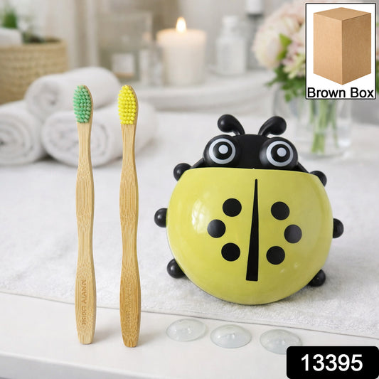Cute Ladybug Toothbrush Holder With Toothbrush Combo Set oral care