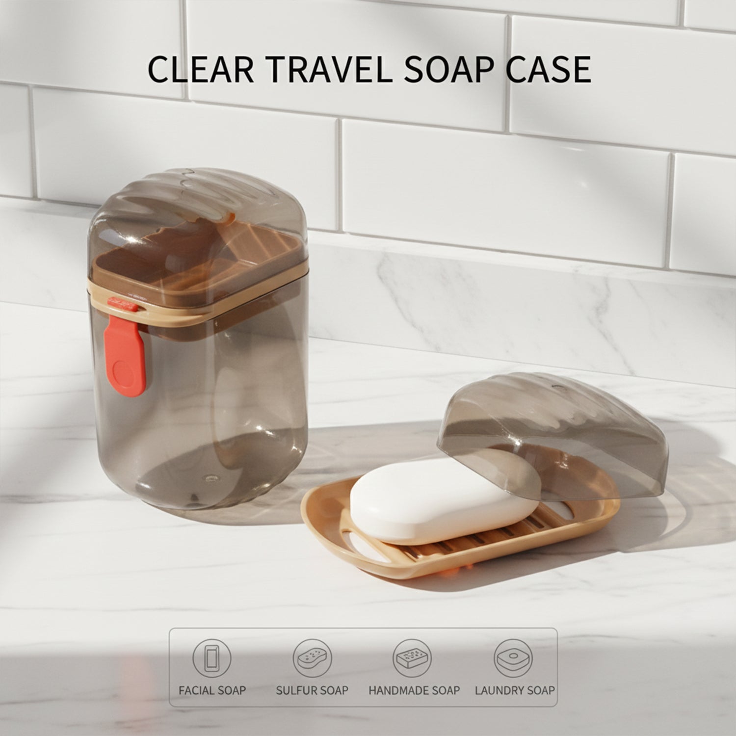 Premium Plastic Soap Box With Drain Tray Protective Cover Health and Beauty