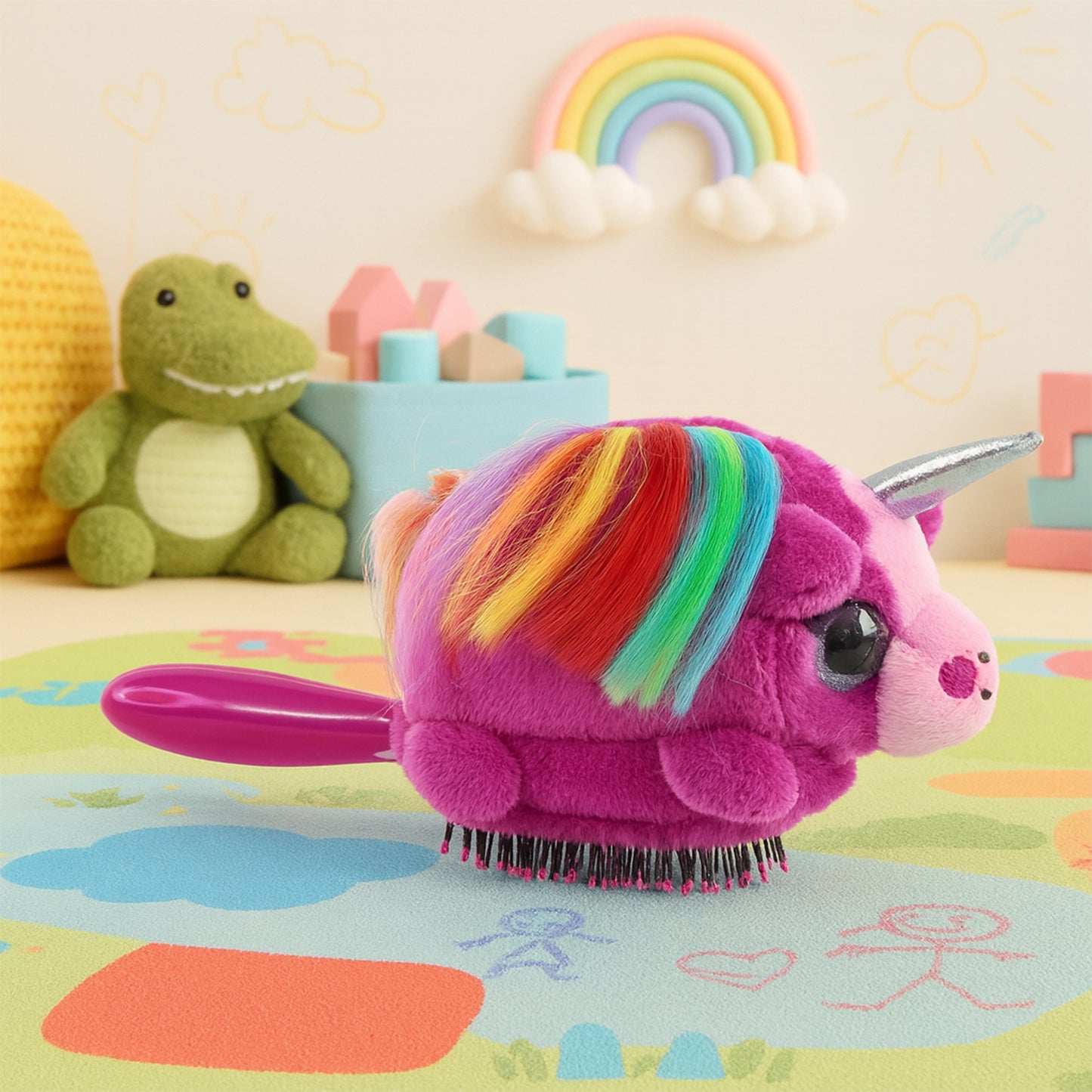 Kids Unicorn Plush Hair Brush - (1 Pc) Toys & Games