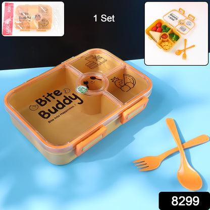 Bite Buddy 4-compartment Leak-resistant Plastic Lunch Box With Spoon Fork Kitchen and Dining