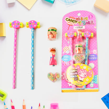 Fun Candy Design Pencil Set With Accessories Set (1 Set ) office supplies