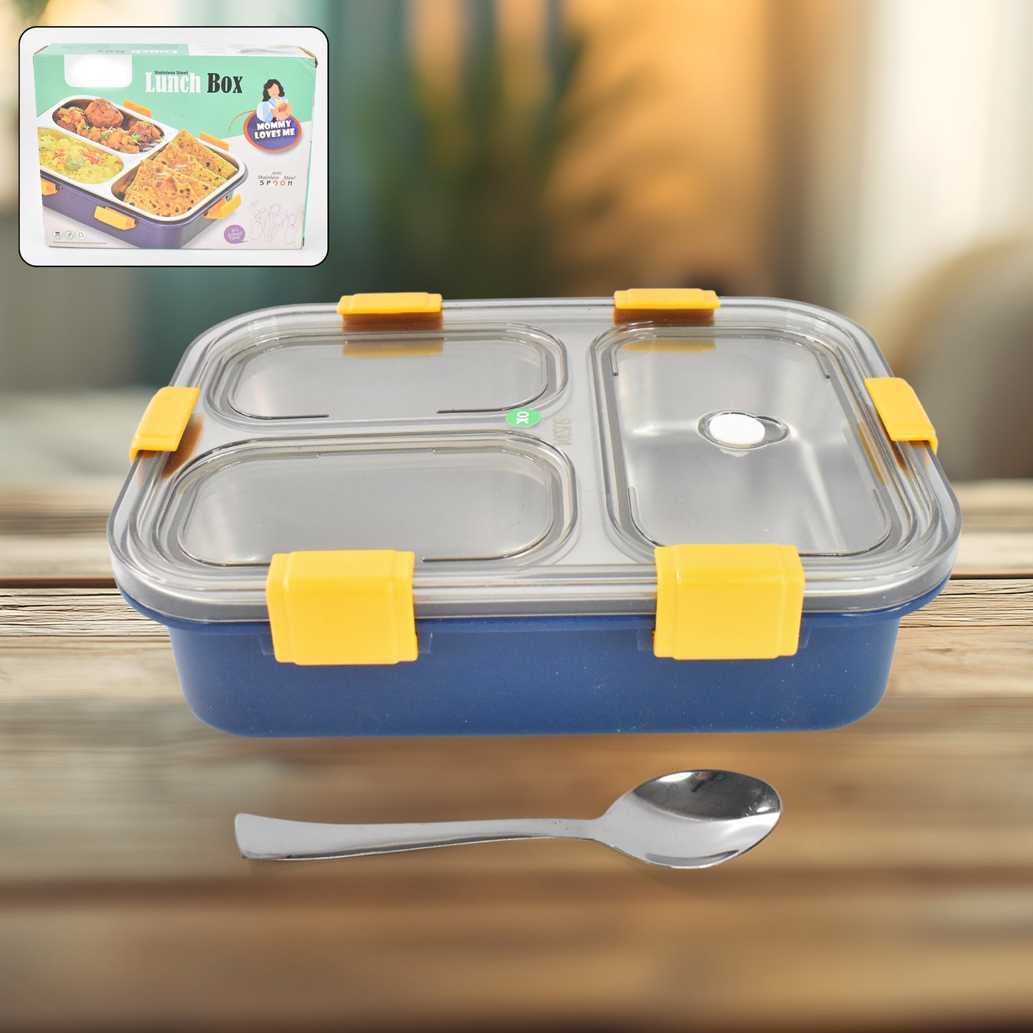 3 Compartment Transparent Stainless Steel Lunch Box For Kids Kitchen & Dining > Kitchen Storage & Organization > Lunch Boxes