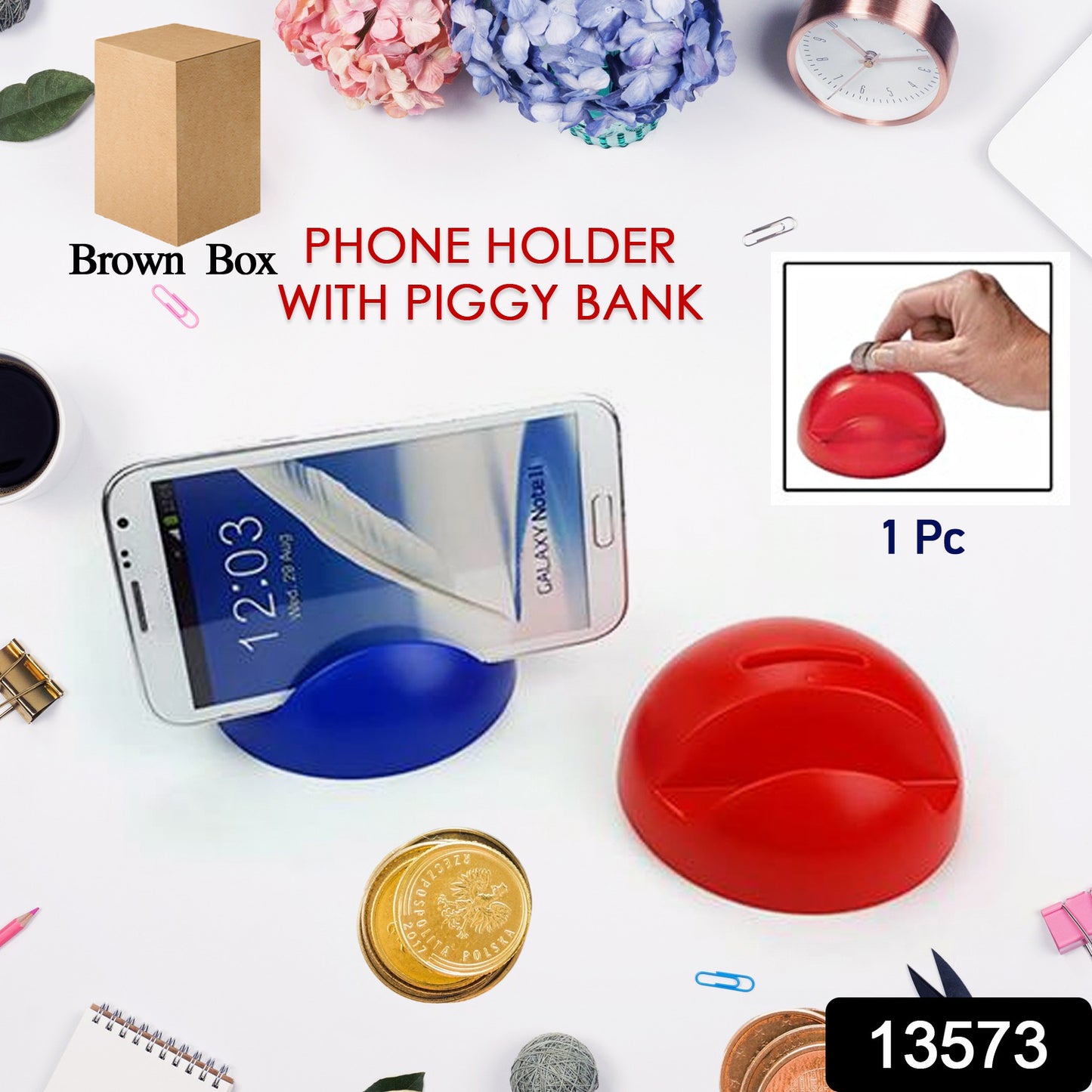 2in1 Abs Plastic Phone Holder Phone Stand With Coin Bank (1 Pc) Electronics > Phone Accessories