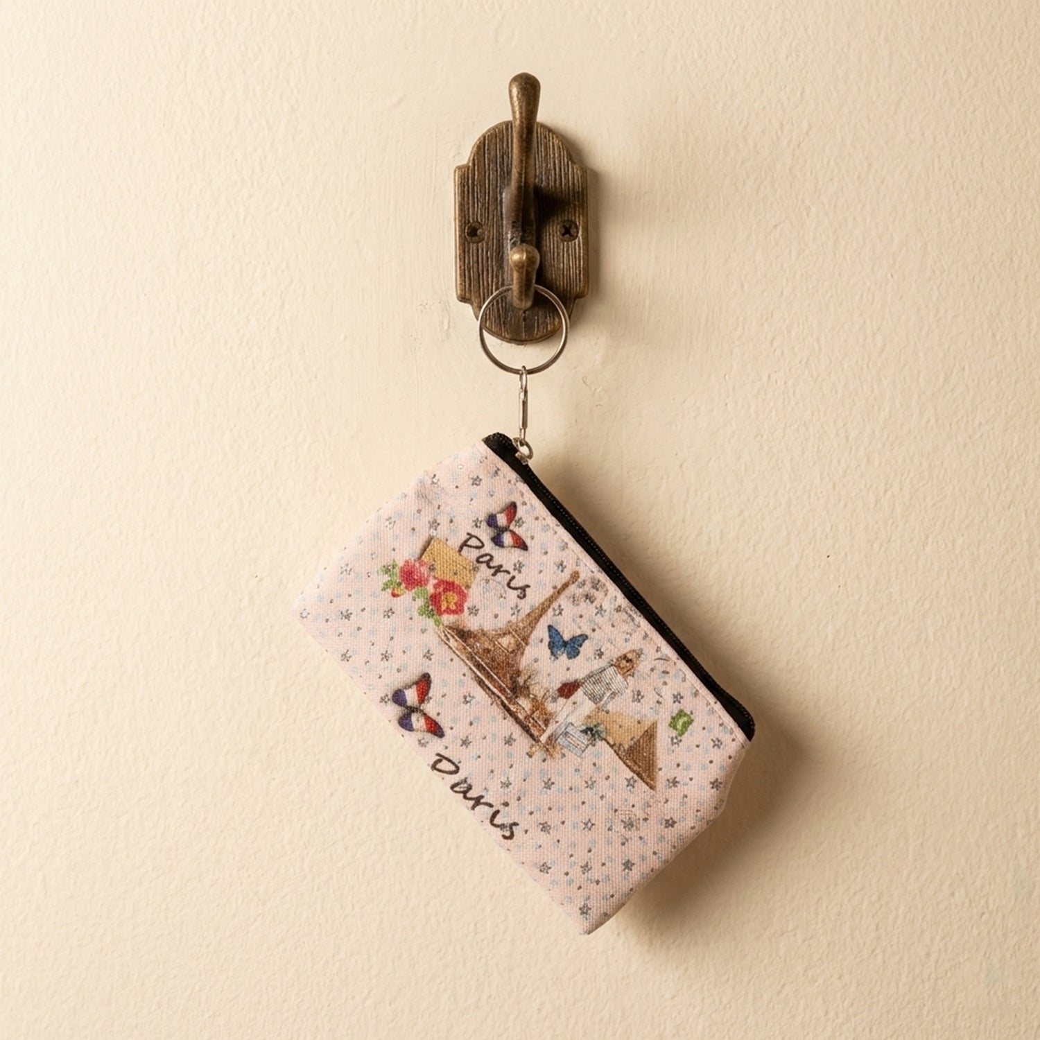 Small Paris Print Zipper Coin Stationery Pouch (1 Pc)