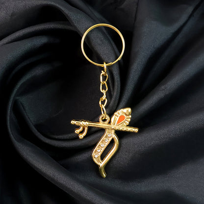 Flute And Peacock Feather Krishna Design Keychain (1 Pc) Keychains
