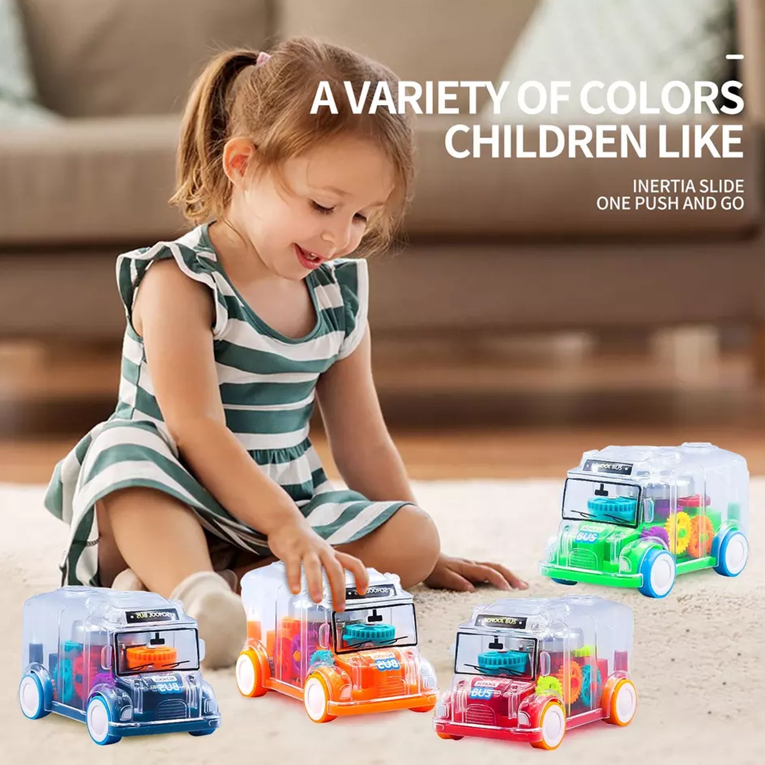 Transparent Musical Mini School Bus Toy For Kids Toys & Games