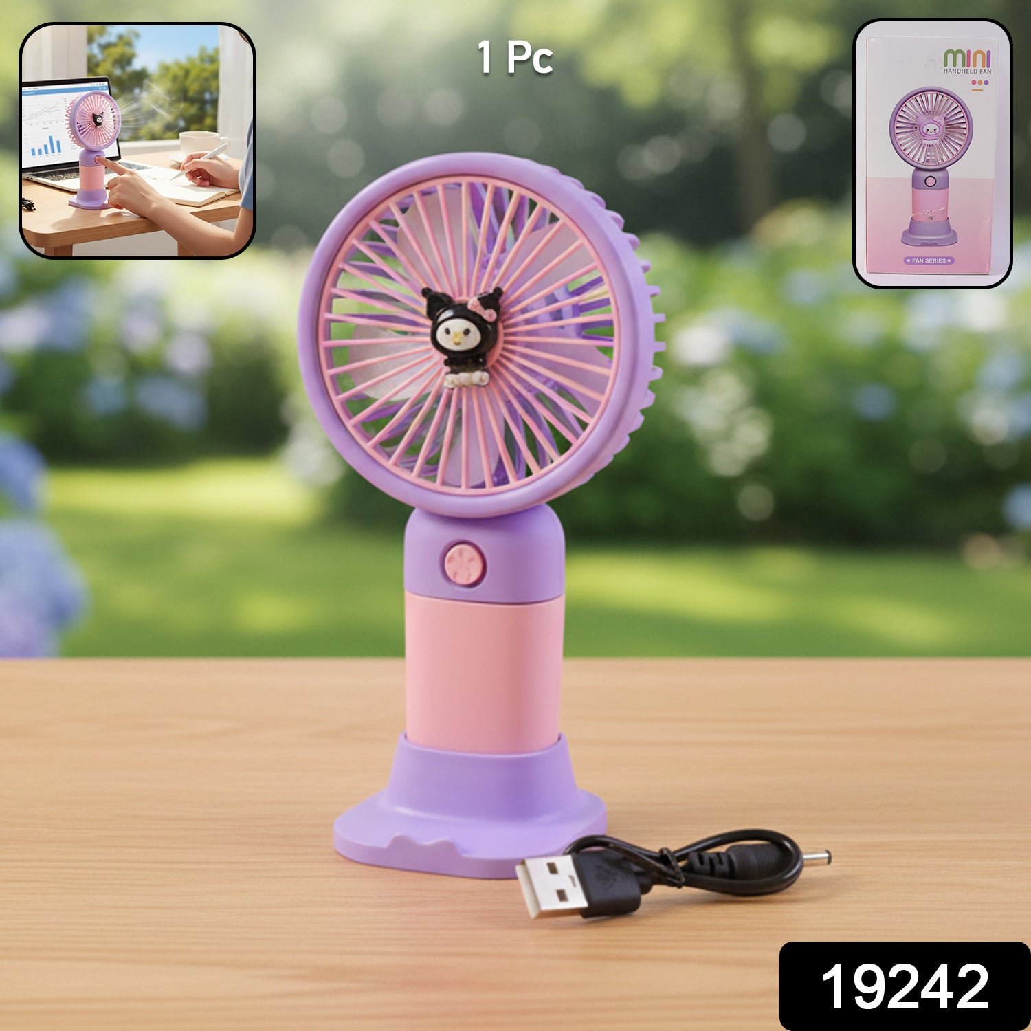 Cute Usb Rechargeable Mini Desktop Fan With Stand For Office Home
