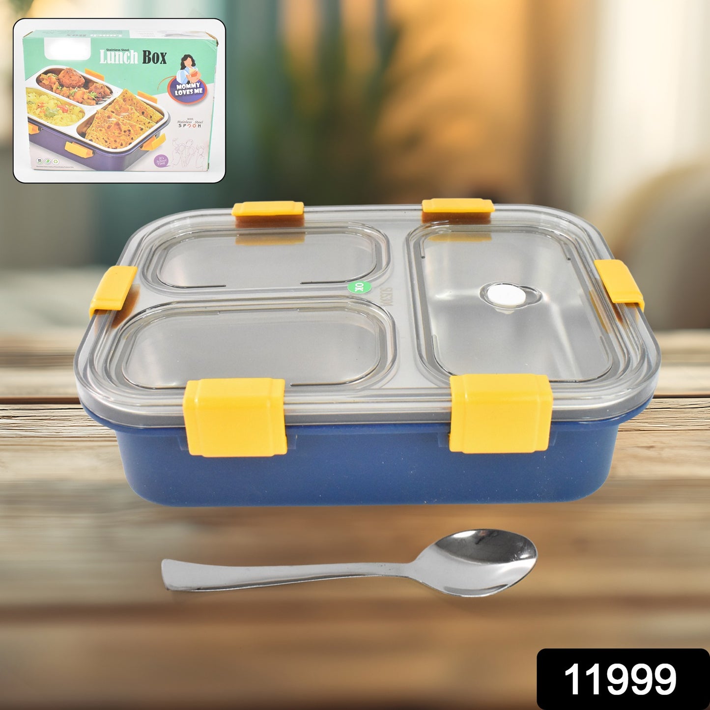 3 Compartment Transparent Stainless Steel Lunch Box For Kids Kitchen & Dining > Kitchen Storage & Organization > Lunch Boxes