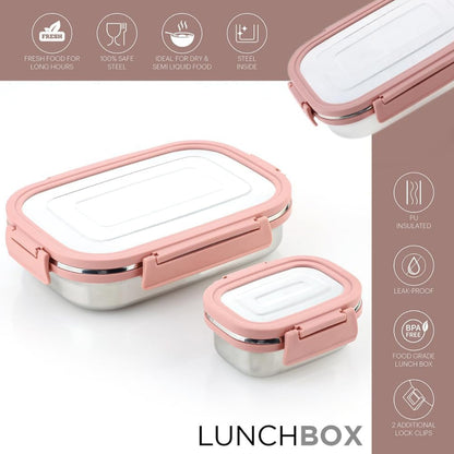 Premium Stainless Steel Leak Proof Air Tight Lunch Boxes (900ml+200ml Approx 2 Pc Set) Lunch Box