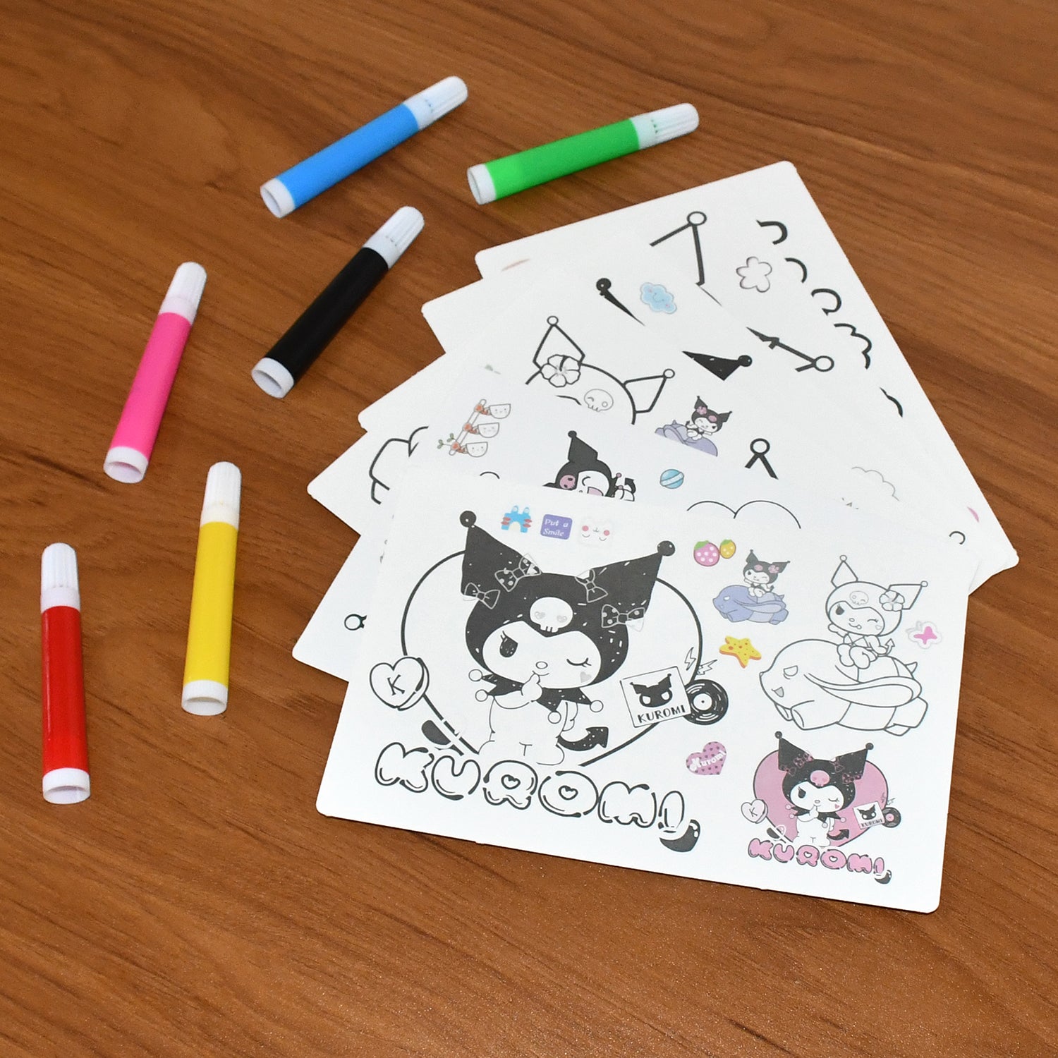 Coloring Book For Kids 6 Sheets With 6 Colorful Markers (1 Set)