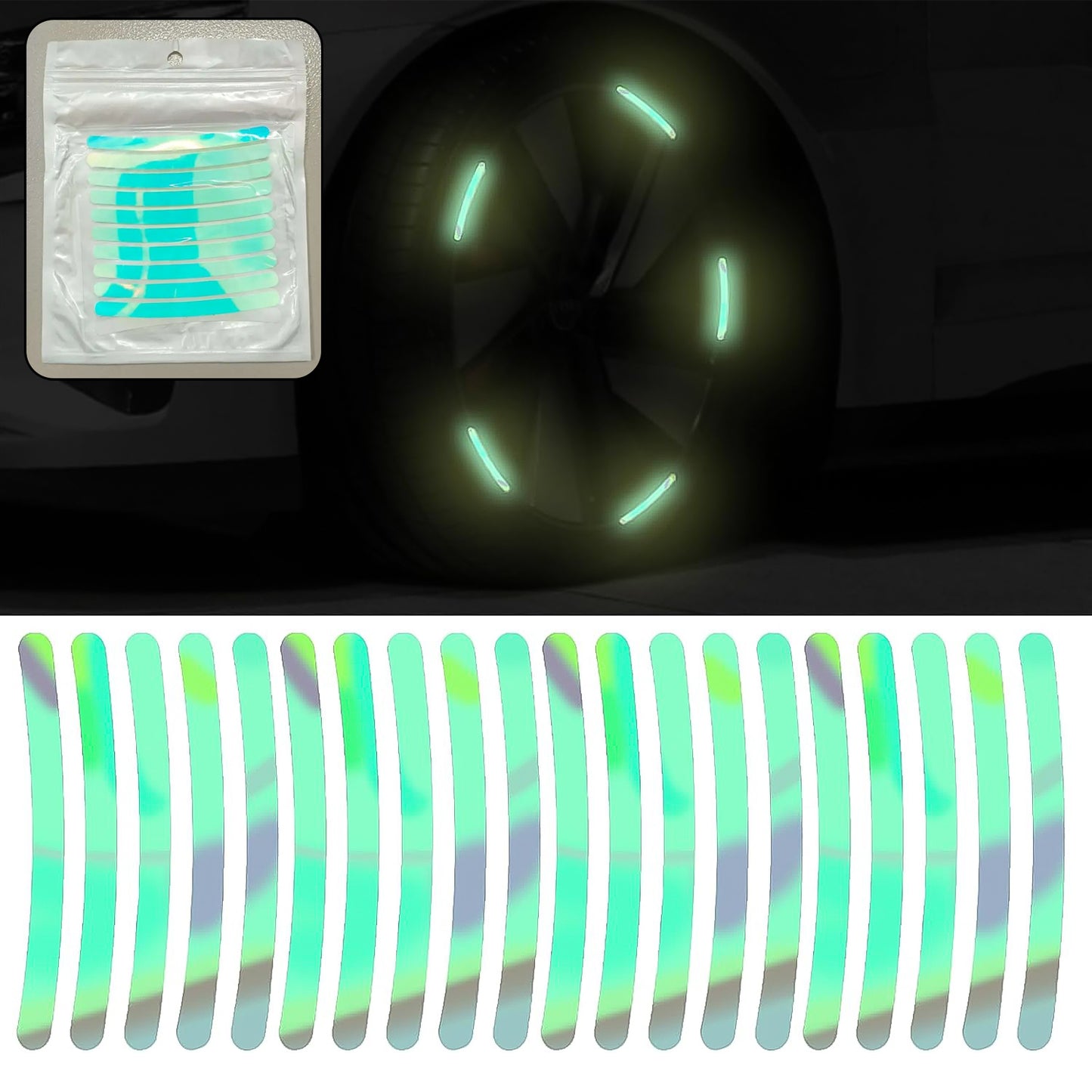 Car Wheel Hub Reflective Car Stickers Night Warning Stickers (20 Pcs Set Multicolored) Vehicle Decals