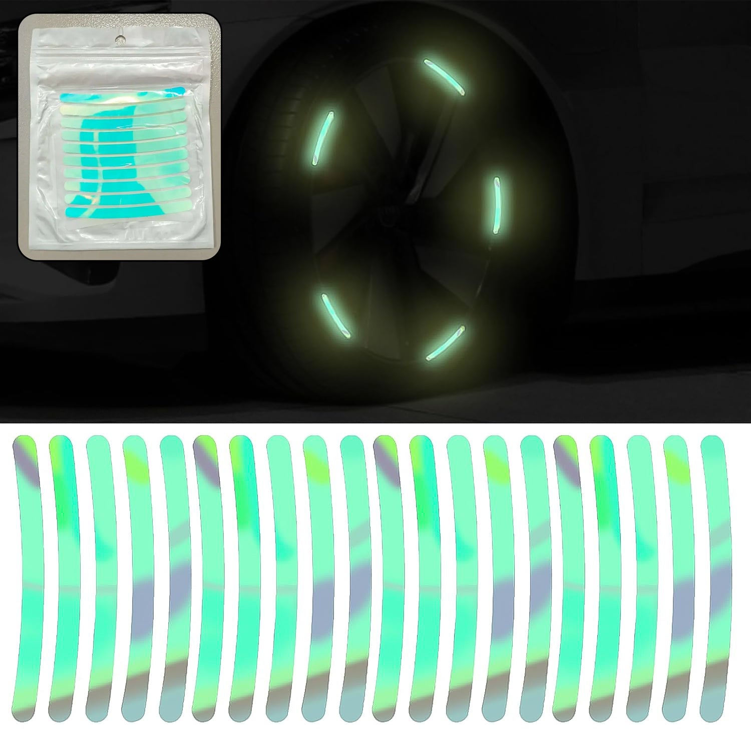 Car Wheel Hub Reflective Car Stickers Night Warning Stickers (20 Pcs Set Multicolored) Vehicle Decals