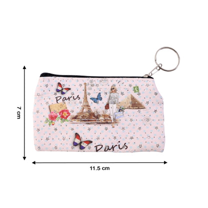 Small Paris Print Zipper Coin Stationery Pouch (1 Pc)