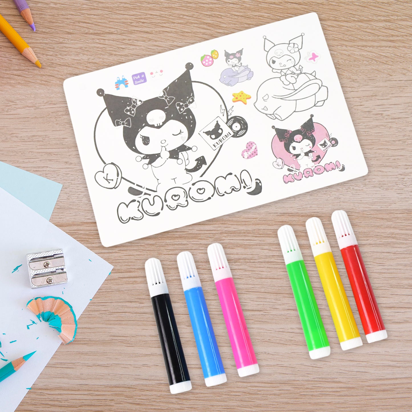 Coloring Book For Kids 6 Sheets With 6 Colorful Markers (1 Set)