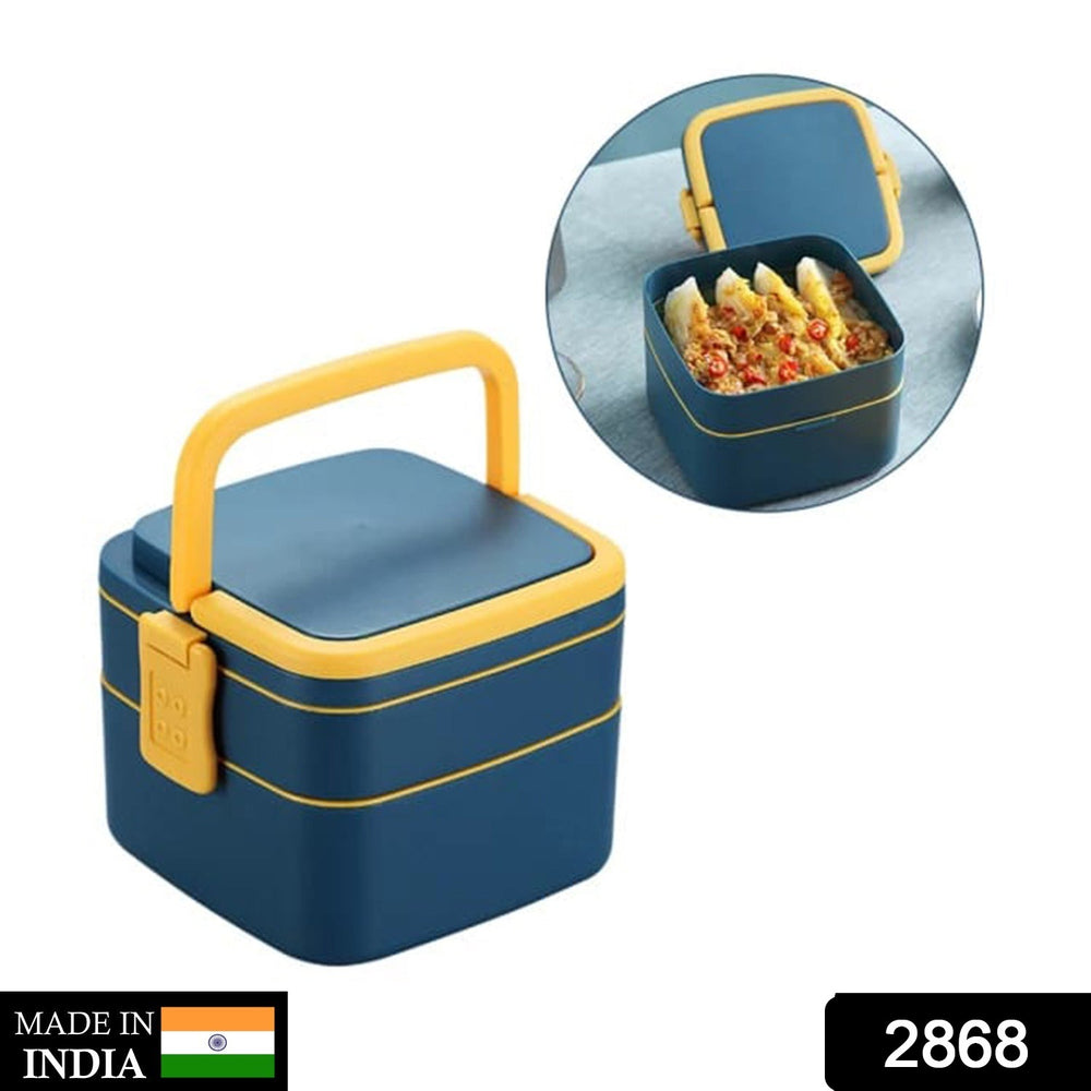 Blue Double-layer Portable Lunch Box Stackable With Carrying Handle And Spoon Lunch Box Lunch Box